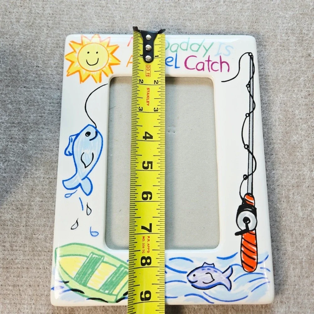 Russ Scribbles My Daddy Is A Reel Catch Fishing Ceramic 4x6 Picture Frame White
